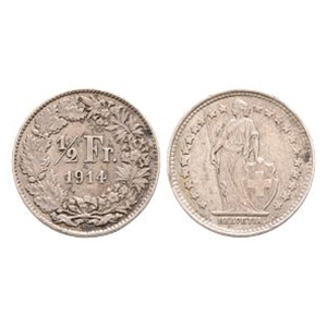World Coins - Switzerland - 1914 - AR Half Franc