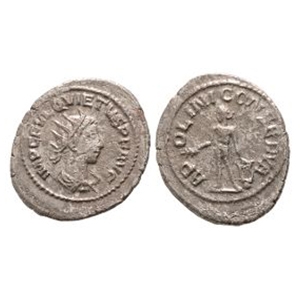 Ancient Roman Imperial Coins - Quietus - Apollo AR Billon Antoninianus