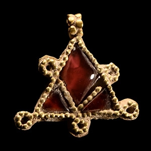 Medieval Gold Triangular Pendant with Cabochons