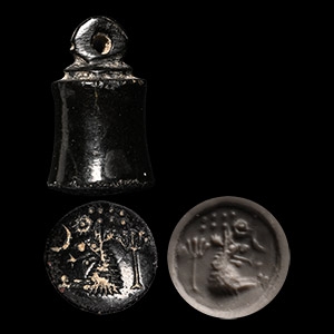 Urartu Black Stone Stamp Seal with Horse Head
