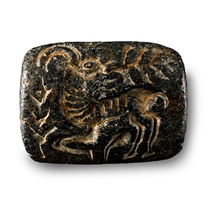Large Bactrian Bifacial Stone Stamp Seal with Serpent and Ibex