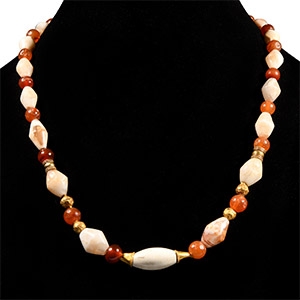 Western Asiatic Carnelian and Agate Gold Bead Necklace