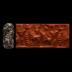 Western Asiatic Grey Stone Cylinder Seal with Animals
