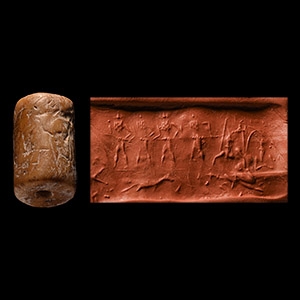 Western Asiatic Shell Cylinder Seal with Combat Scene