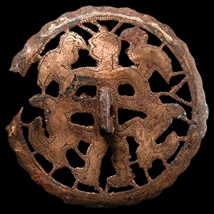 Massive Central Asian Bronze Figural Compartmented Stamp Seal with Engraved Animal Backplate