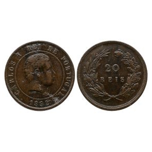 World Coins - Portugal - Charles I - 1892 - 20 Reis