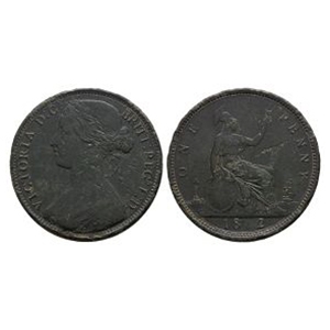 English Milled Coins - Victoria - 18[6]2 - Error Bun Head AE Penny