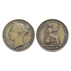 English Milled Coins - Victoria - 1838 - Bun Head AE Farthing