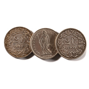 World Coins - Switzerland - 1905, 1928 & 1969 - 2 Francs Group [3]