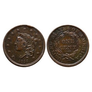 World Coins - United States of America - 1836 - AE Coronet Cent