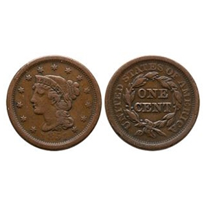 World Coins - United States of America - 1851 - AE Braided Hair Cent