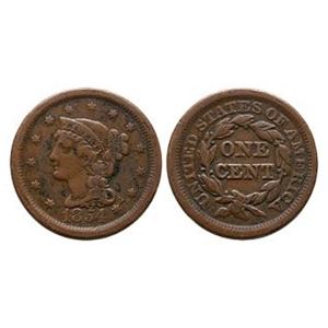 World Coins - United States of America - 1851 - AE Braided Hair Cent