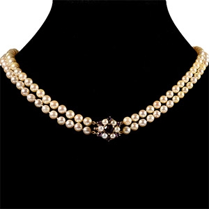 Vintage Cultured Pearl Necklace with Gold, Amethyst and Pearl Clasp