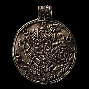 Large Viking Age Silver Pendant with Beast Facing Back