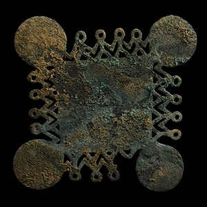 Luristan Bronze Horse Harness Mount with Figures Holding Hands