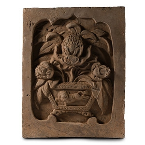 Chinese Song Temple Tile with Chrysanthemums