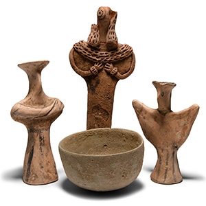 Western Asiatic and Other Terracotta Bowl and Fertility Figure Group