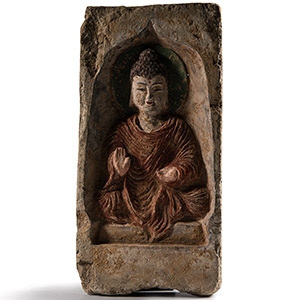 Chinese Northern Wei Brick with Painted Buddha Seated