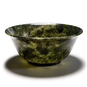 Chinese Mottled Green Jade Bowl