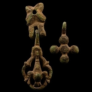 Medieval Gilt Bronze Knights Horse Harness Cross Pendant Group