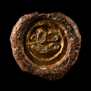 Anglo-Saxon Gilt Bronze Button Brooch with Face