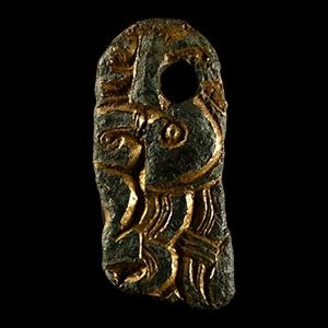 Viking Age Gold Chip-Carved Bronze Plunder Pendant