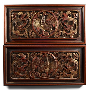 Chinese Gilt Wooden Phoenix Panel Pair