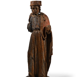 Medieval Painted Wooden Merchant Figure