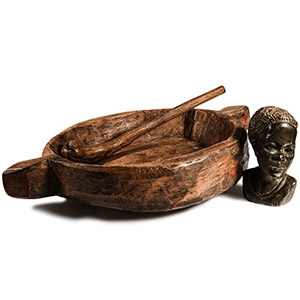 African Stone Sculpture and Mixing Bowl Group