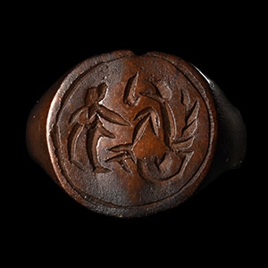 Tudor Period Bronze Signet Ring with Animals