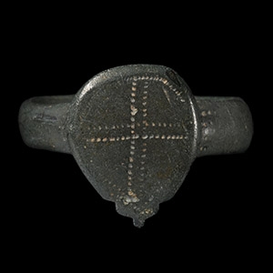 Medieval Bronze Ring with Cross on Bezel