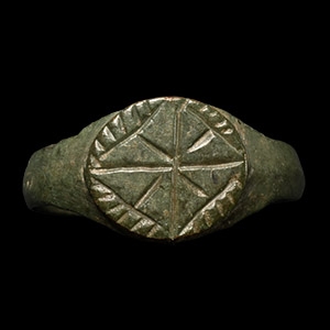 Medieval Bronze Ring with Crosses within Lozenge