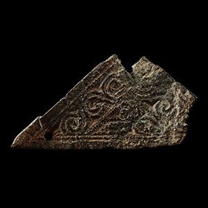Late Roman Bronze Triangular Belt Mount with Scrolls