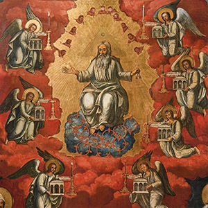 Large Framed Gilt Icon Painting with Vision of Saint John on Patmos