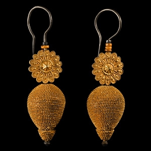 South East Asian Large Ornate Gold and Silver Earring Pair