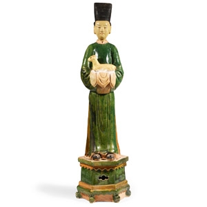 Large Chinese Ming Green-Glazed Terracotta Figure