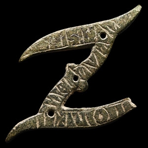 Medieval Bronze Mount with Inscription