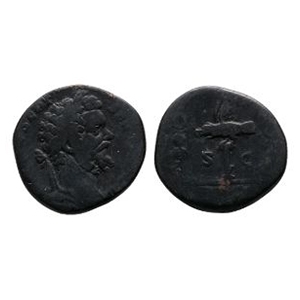 Ancient Roman Imperial Coins - Septimius Severus - Legion 14 - Standards AE Sestertius