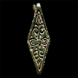 Anglo-Saxon Gilt Chip-Carved Bronze Lozengiform Brooch