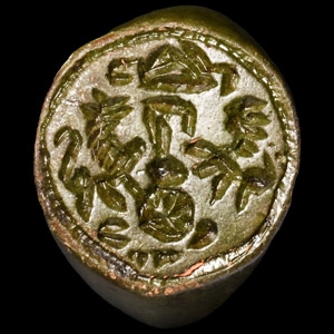 Medieval Bronze Signet Ring with Figure and Horse Head