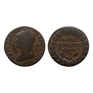 World Coins - France - Year 8 - AE 5 Centimes