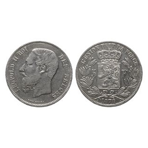 World Coins - Belgium - Leopold II - 1870 - AR 5 Francs