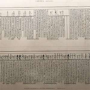Large Egyptian Expedition Lithograph Print with Hieroglyphs