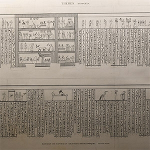 Large Egyptian Expedition Lithograph Print with Hieroglyphs