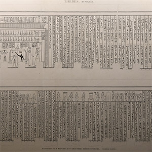 Large Egyptian Expedition Lithograph Print with Hieroglyphs