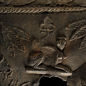 Roman Lead Coffin Panel Fragment with Sphinx