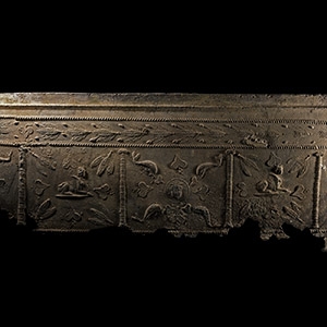 Roman Lead Coffin Fragment with Sphinx, Medusa and Dolphins