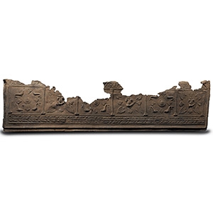 Roman Lead Coffin Panel with Sphinx, Medusa and Dolphins