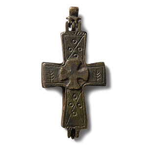 Byzantine Style Bronze Reliquary Cross Pendant