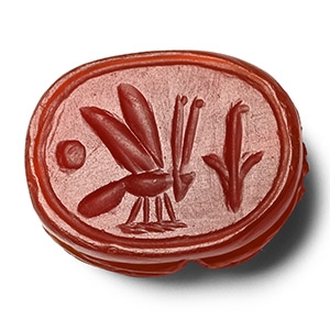 Carnelian Scarab with Symbols Representing the Royal Title King of Upper and Lower Egypt